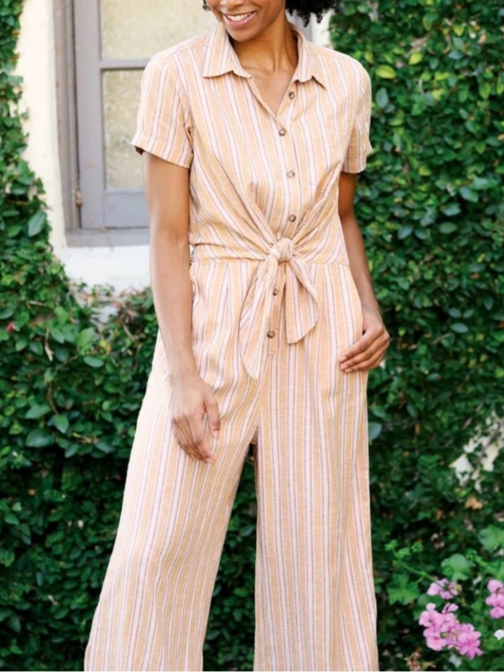 Toad&Co Taj Short Sleeve Jumpsuit Sunset Stripe Sz XL